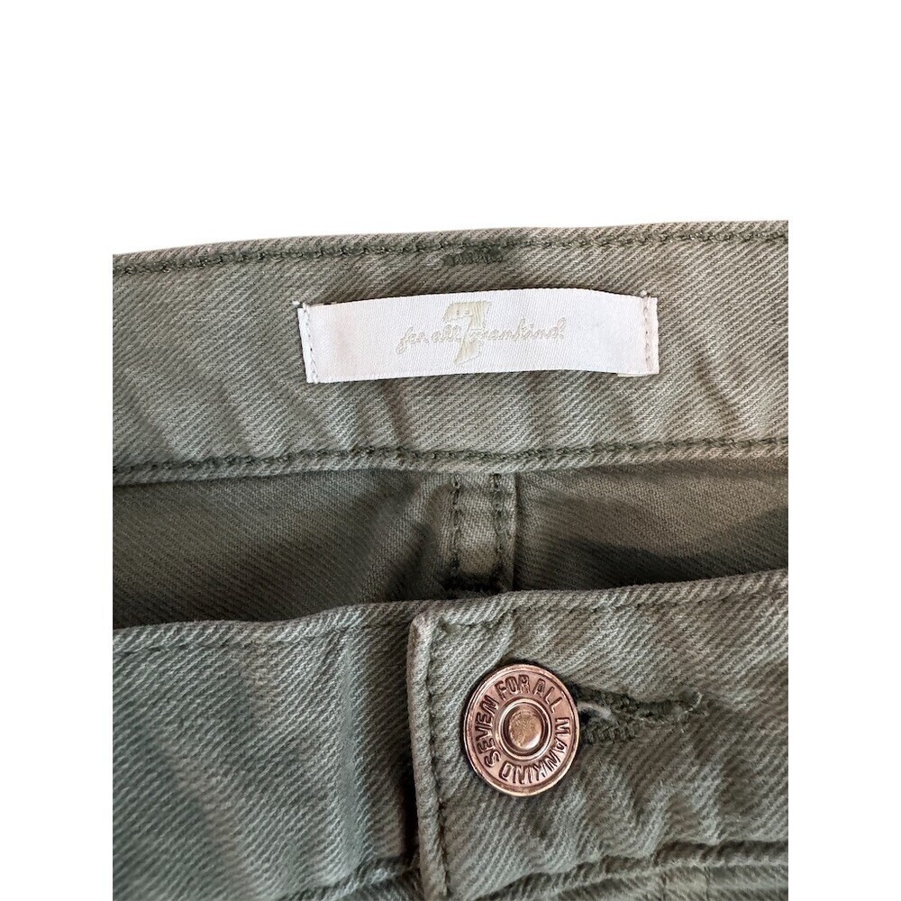 7 For All Mankind Jeans Womens 28 Olive Green Distressed Slim Straight - Picture 5 of 8